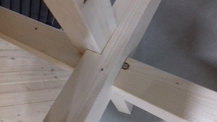 Poot kruising van ronde houten tafel
