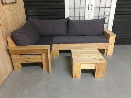 Hoekbank Set met kussens en tafel Lariks hout bouwpakket