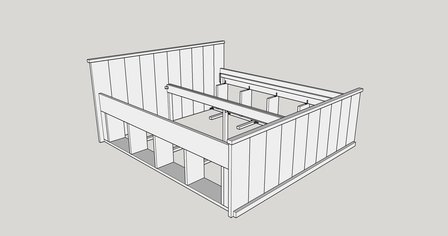 Tekening bed met fruitkistjes