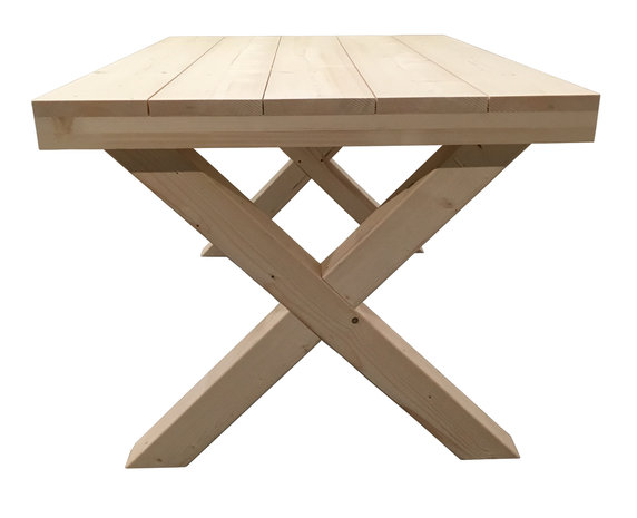 Steigerhout tafel met kruispoten zijkant
