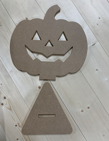 Houten Pompoen Halloween 46cm hoog