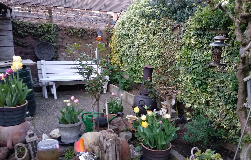 Inklapbare picknicktafel in een kleine tuin